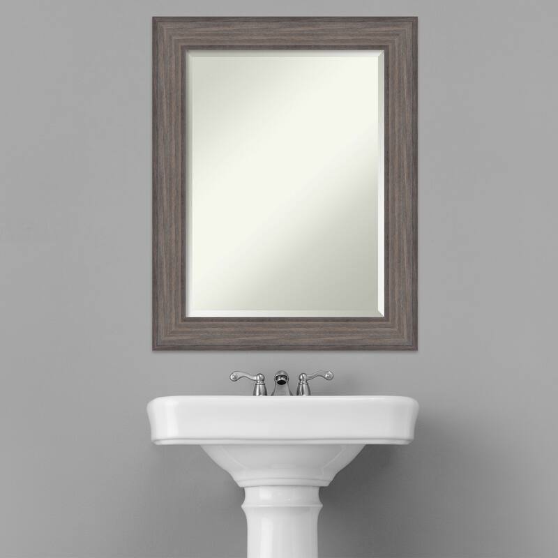 Beveled Wood Bathroom Wall Mirror - Country Barnwood Frame