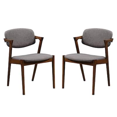 Set of 2 Dining Side Chairs in Grey and Dark Walnut