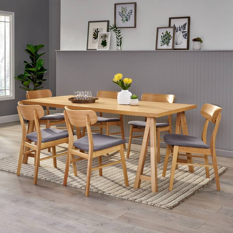 Lucious Mid-Century Modern 7 Piece Dining Set by Christopher Knight Home - Natural Oak + Dark Gray