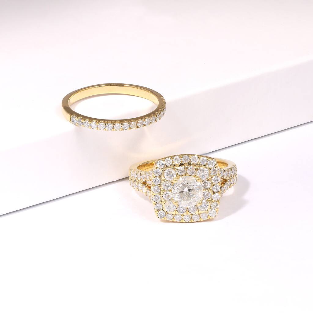 2ct TDW Diamond Double Halo Bridal Set in 14K Gold for Women