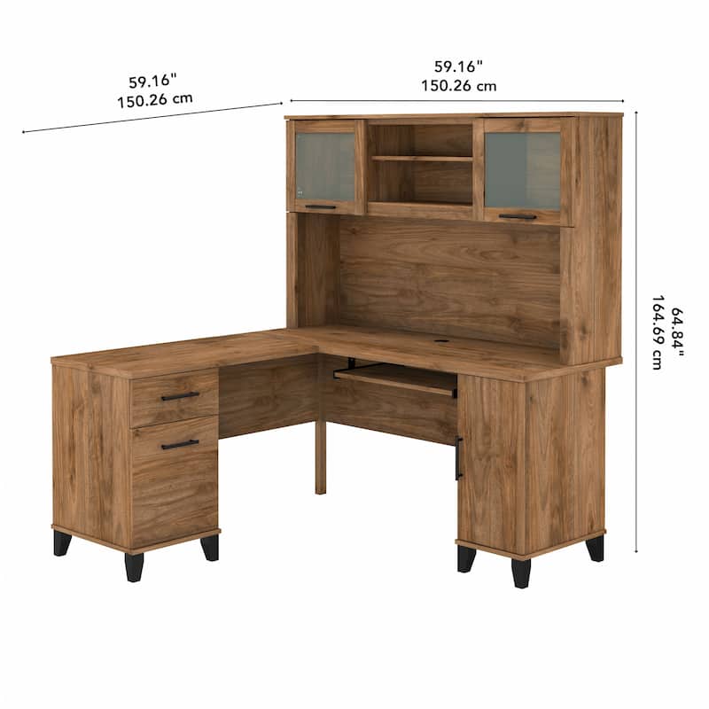 Bush Furniture Somerset 60W L Shaped Desk with Storage Hutch