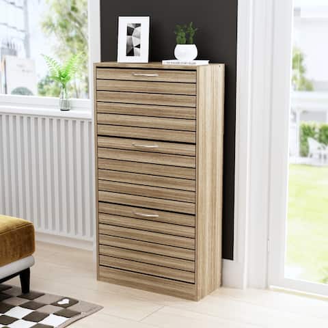12-15 Pair Shoe Storage Cabinet Space Saving Oak