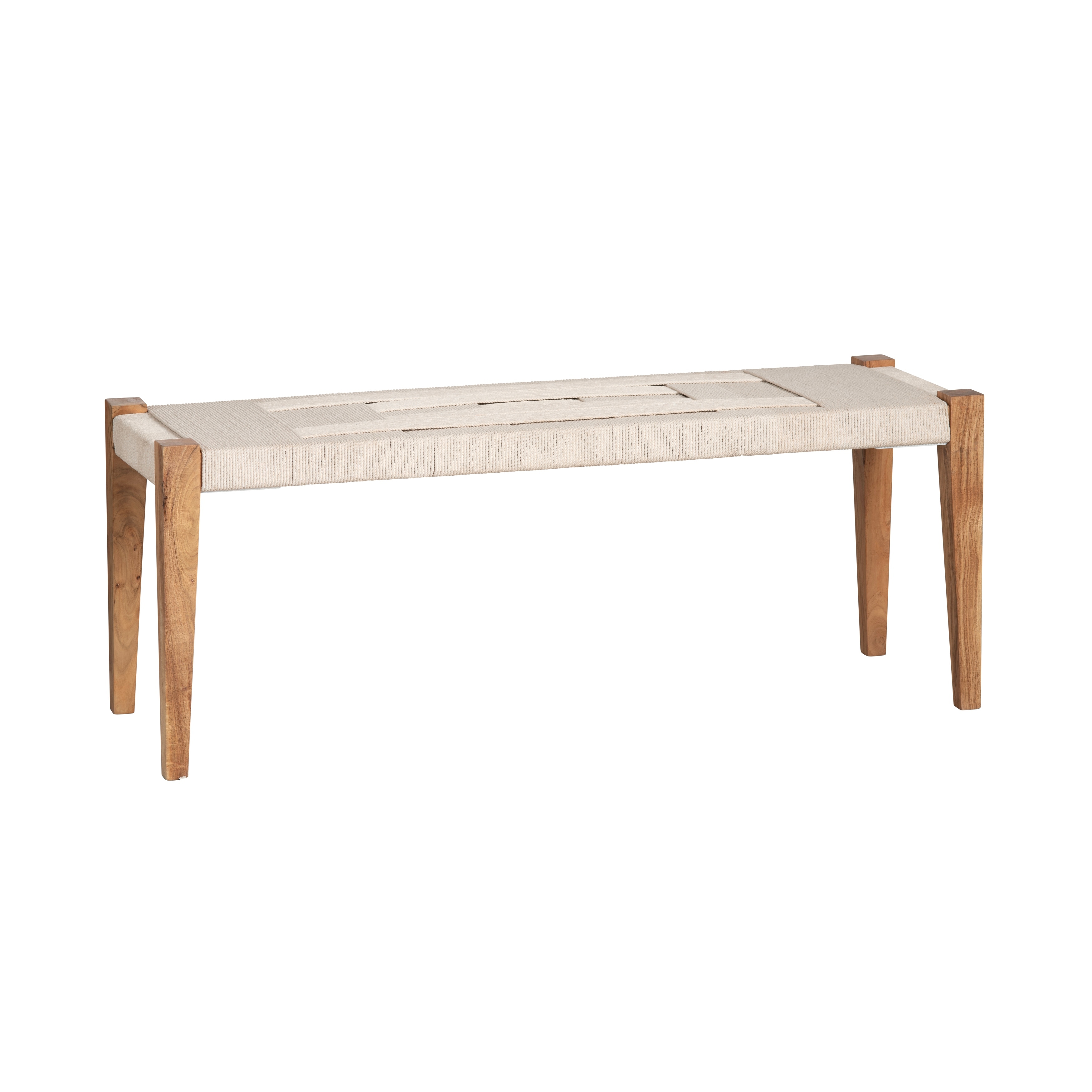 48 in. Beige Upholstered Accent Bench with Brown Solid Wood Frame