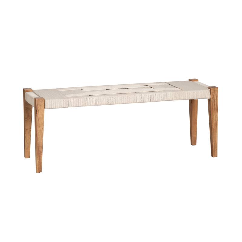 48 in. Beige Upholstered Accent Bench with Brown Solid Wood Frame