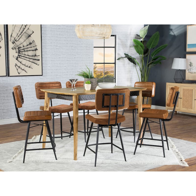 Partridge Natural Sheesham and Camel Rectangular Counter Dining Set - 7-Piece