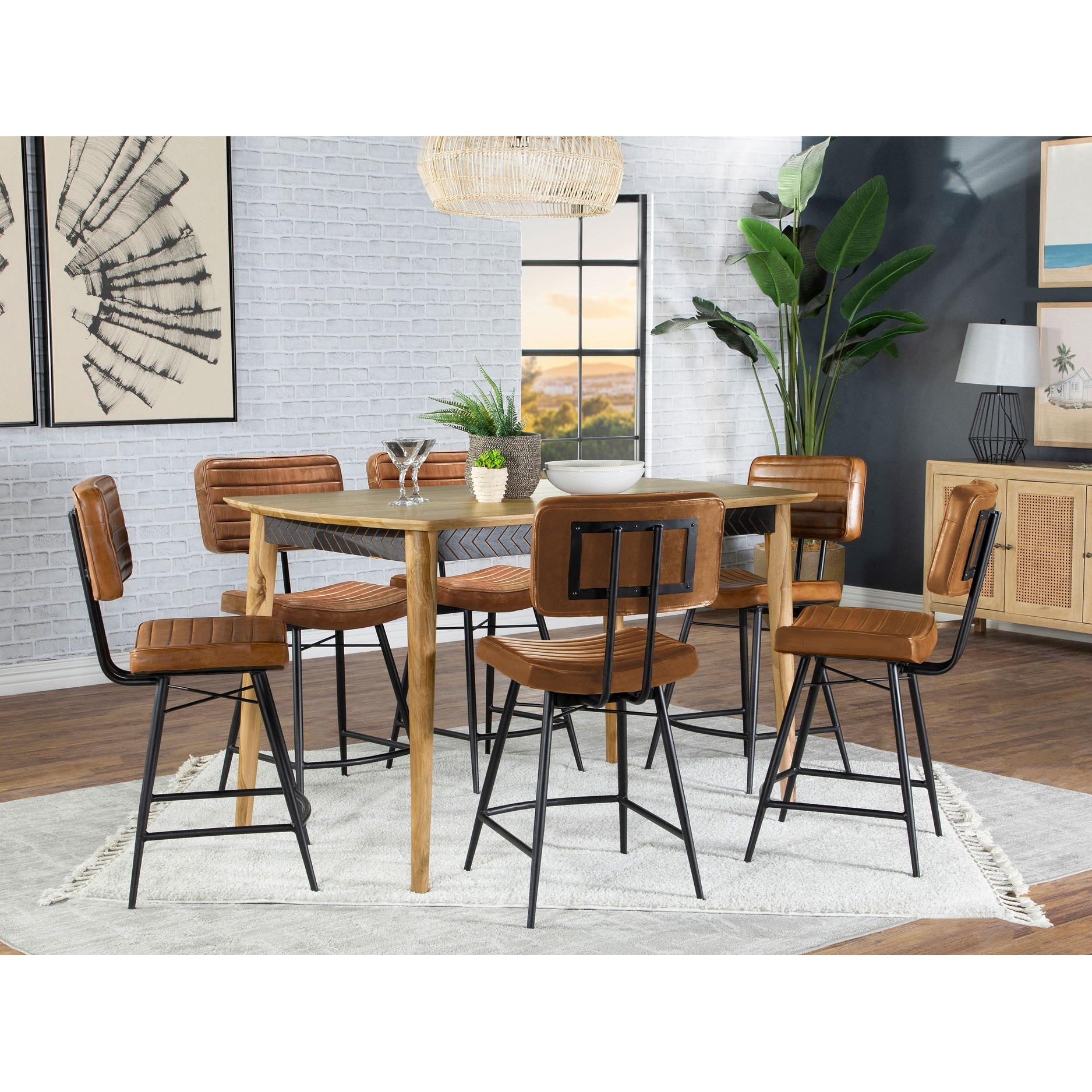 Partridge Natural Sheesham and Camel Rectangular Counter Dining Set
