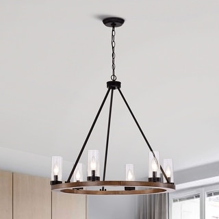 Daniela natural wood and antique black metal shop bubble glass chandelier