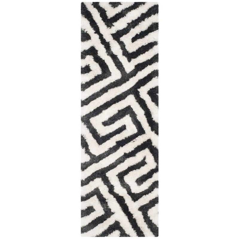 SAFAVIEH Handmade Barcelona Shag Mouna Polyester Rug - 2'3" x 7' Runner - Graphite/Ivory