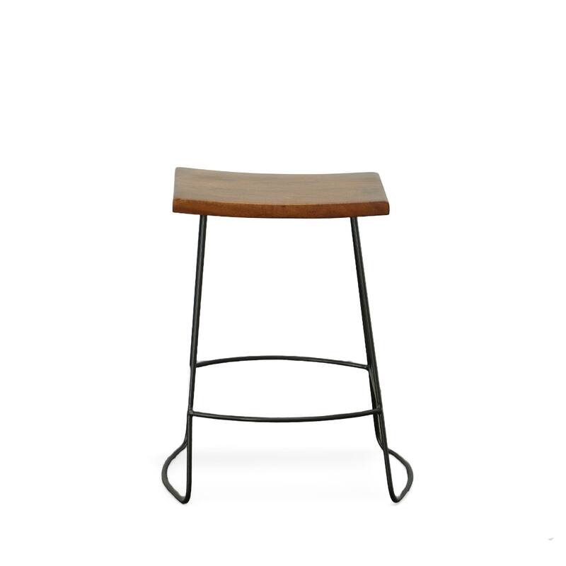 25-Inch Tall Set of 2 Backless Counter Height Bar Stools with Wood Seat and Black Steel Frame - 25”H x 22”W x 17.88”D