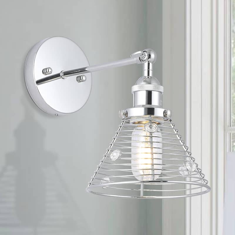 10-inch 1-Light Chrome Swing Arm Wall Sconce with Crystal Shade - Silver