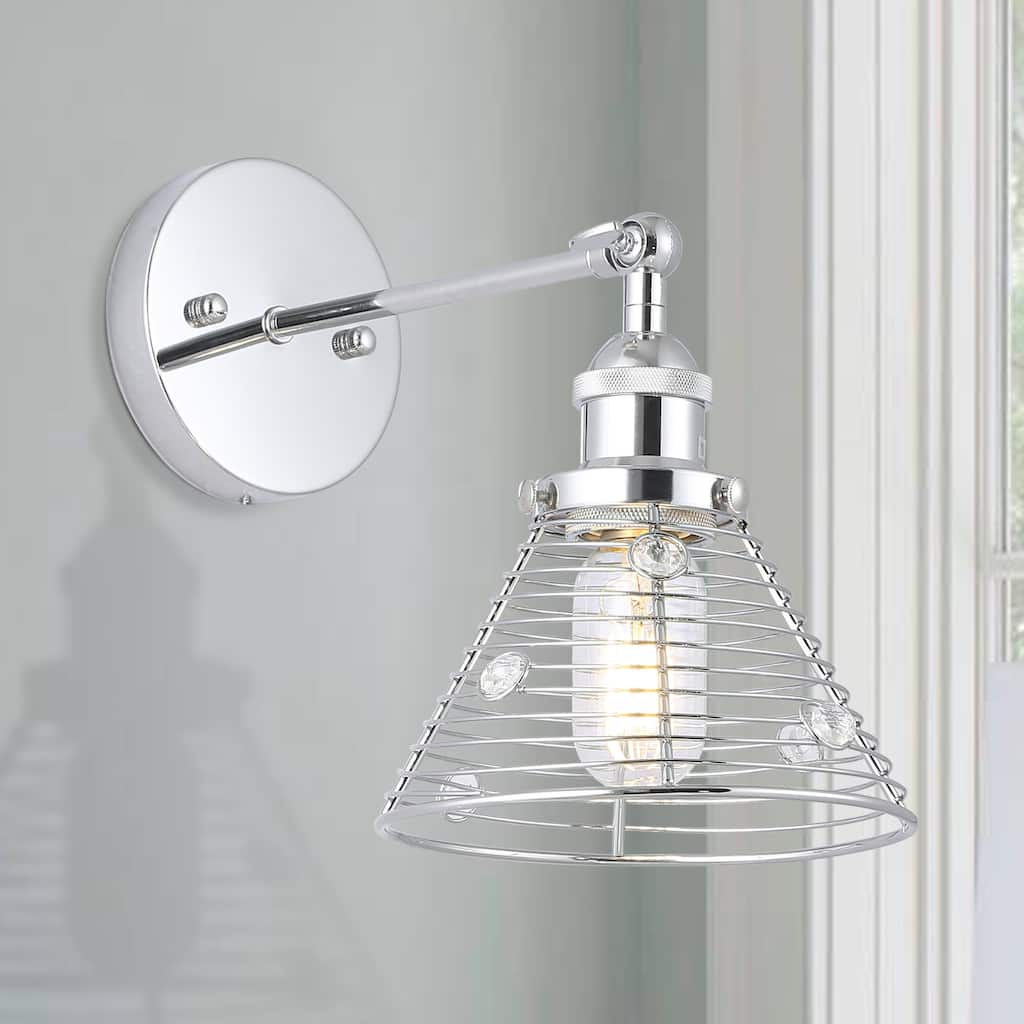 10-inch 1-Light Chrome Swing Arm Wall Sconce with Crystal Shade