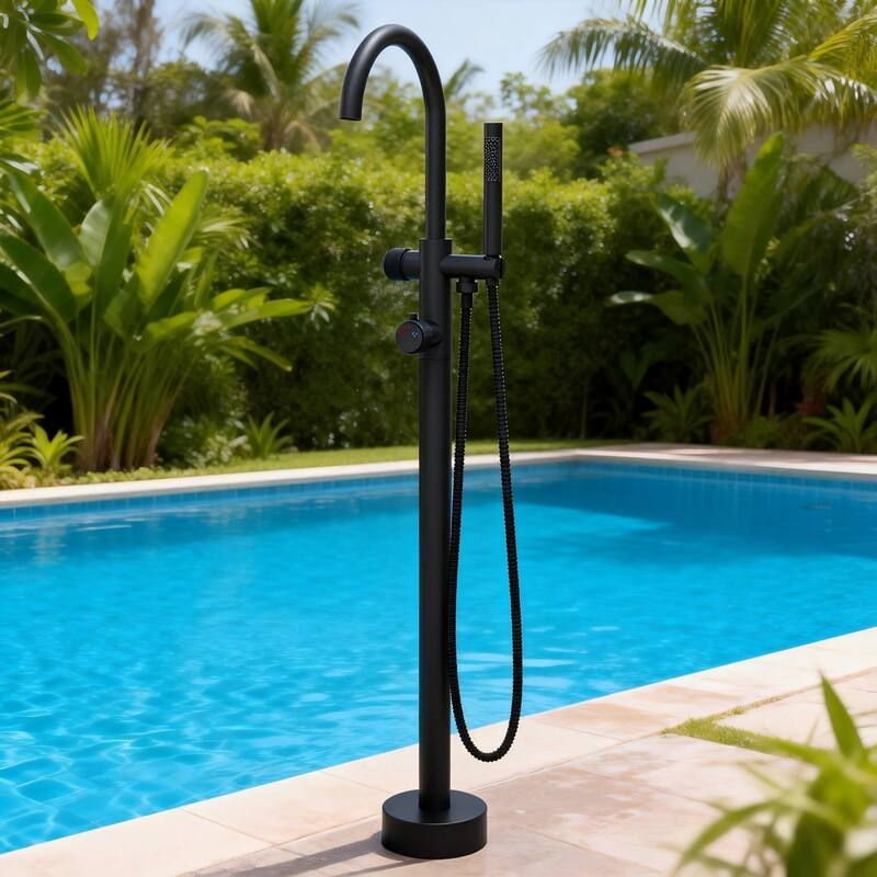 Modland 46'' Outdoor Shower System 316 Stainless Steel Thermostatic Freestanding Poolside Faucet with Swivel Spout - 46'' H