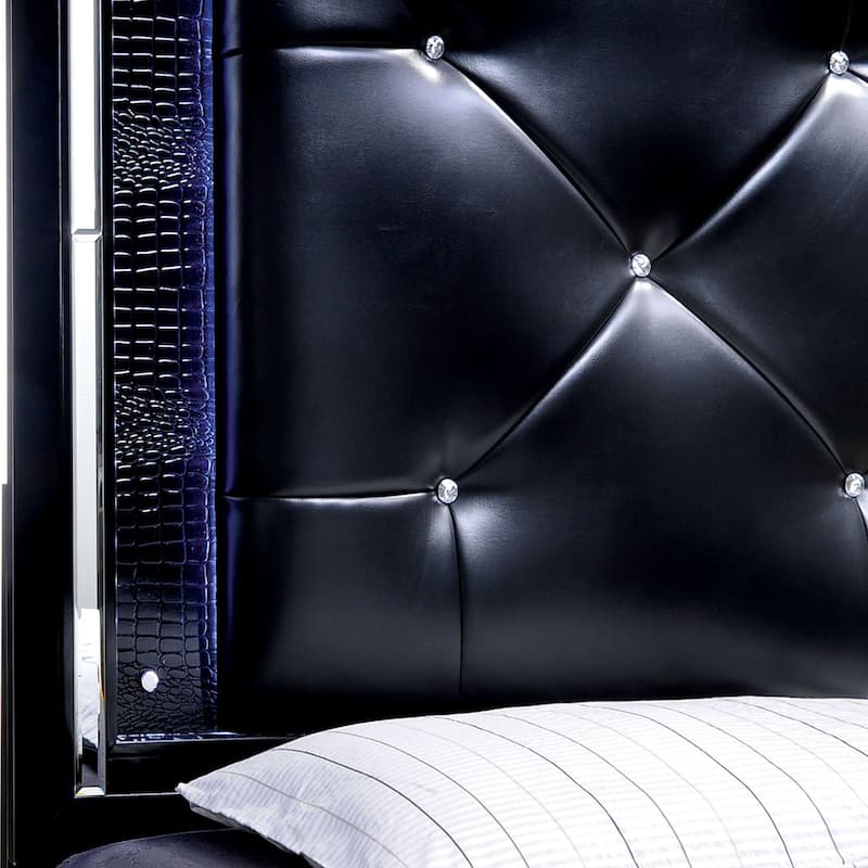 Furniture of America Ruff Modern Black Faux Leather Panel Bed