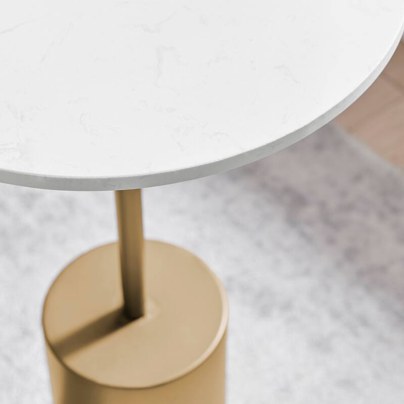Danya B. Fritz Midcentury Modern Pedestal Side Accent Table with Gold Metal Base and Genuine White Marble Stone Tabletop