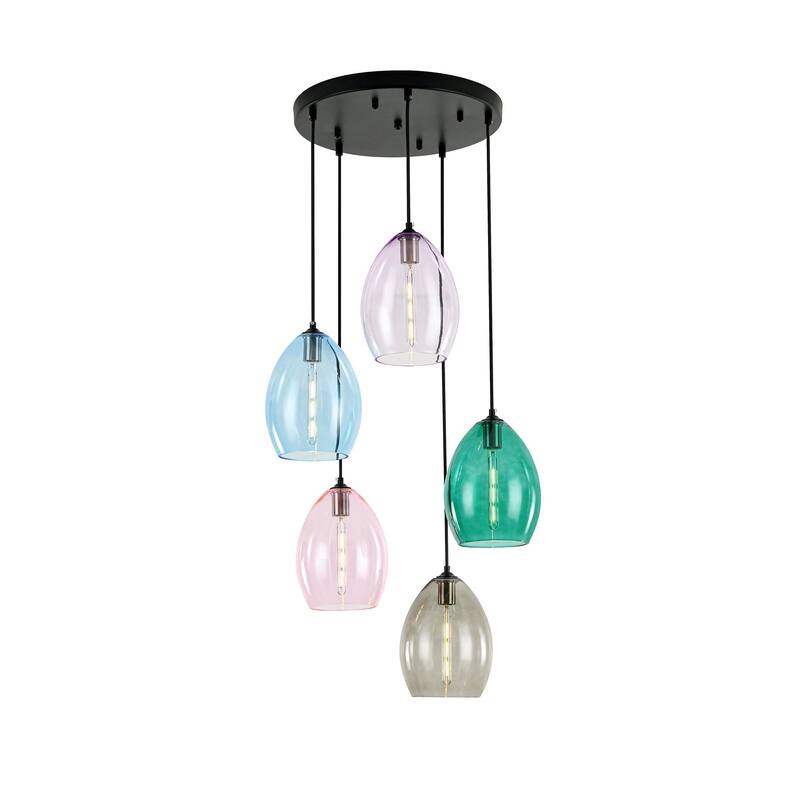 5-Light Modern Cluster Black Pendant Light with Glass Shade