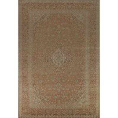 Traditional Mashad Persian Vintage Area Rug Hand-Knotted Wool Carpet - 9'9" x 13'0"