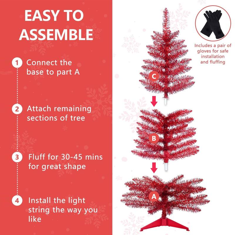 4FT Red Christmas Tree with 50 UL Lights, 122 PVC Tips - Prelit Artificial Holiday Tree for Indoor Decoration