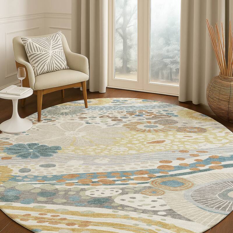 Machine Washable Indoor/ Outdoor Whimsy Floral Chantille Rug