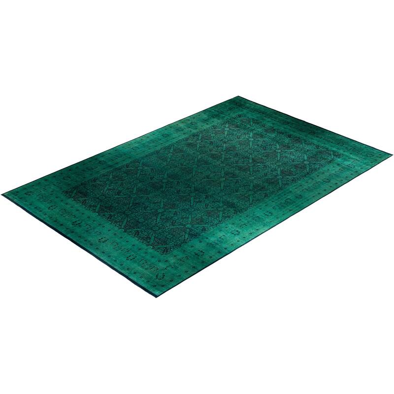 Overdyed, One-of-a-Kind Hand-Knotted Area Rug - Green - 12' 3" x 18' 0"