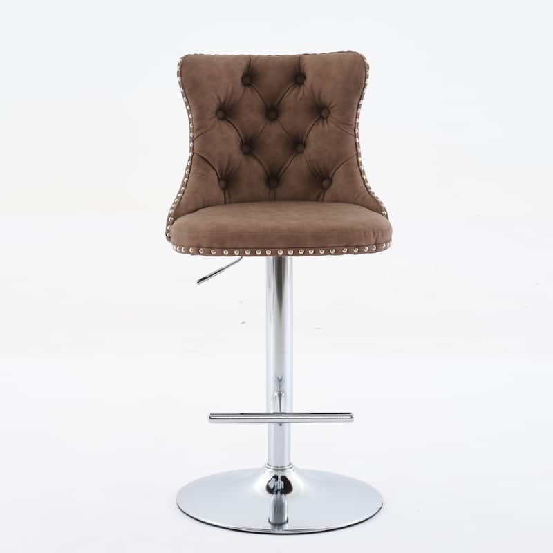 Set of 2 Swivel Velvet Tufted Adjusatble Seat Height Barstools