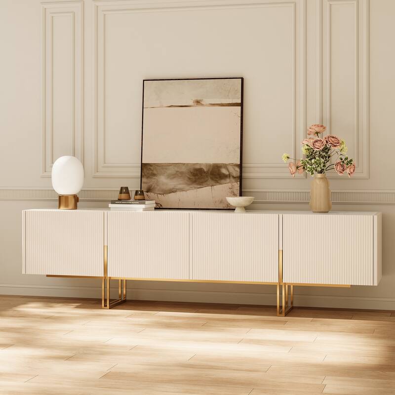 78.7'' TV Stand, Entertainment Center with Faux Marble Top - 86.6'' X 15.7'' X 23.6'' - Beige