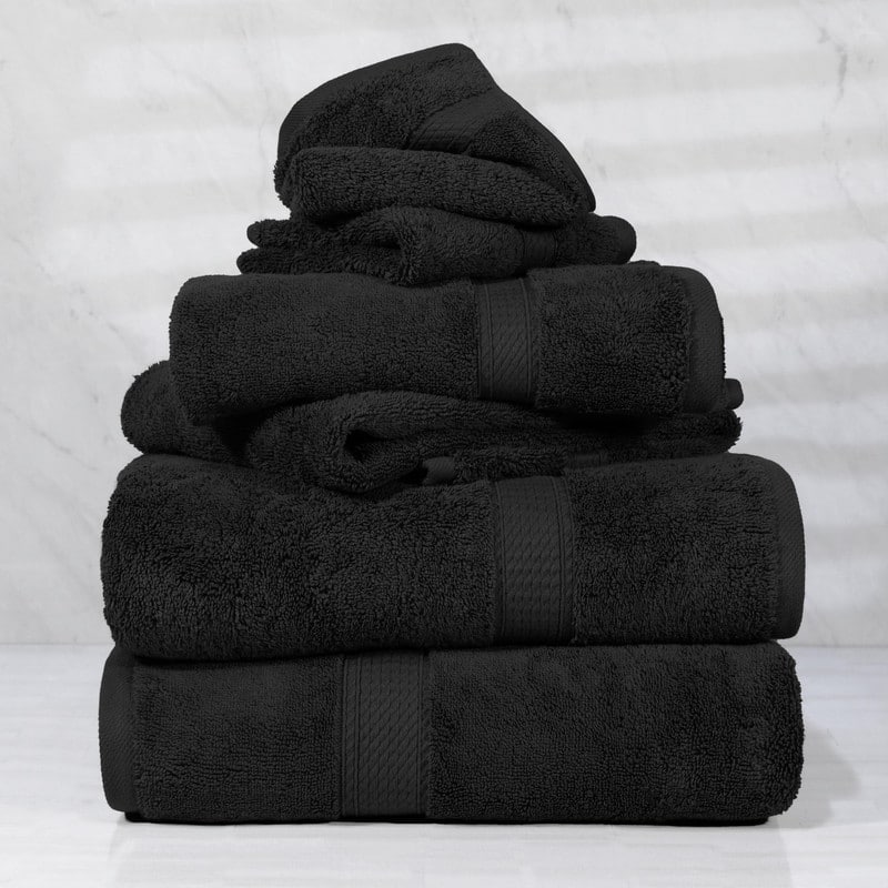 Superior Egyptian Cotton Pile Heavyweight 6-Piece Towel Set - 6-Piece Set - Black
