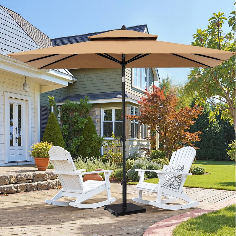 Pellebant 9 x 5 Ft Outdoor Double Top Market Umbrella with Wheels Base Stand