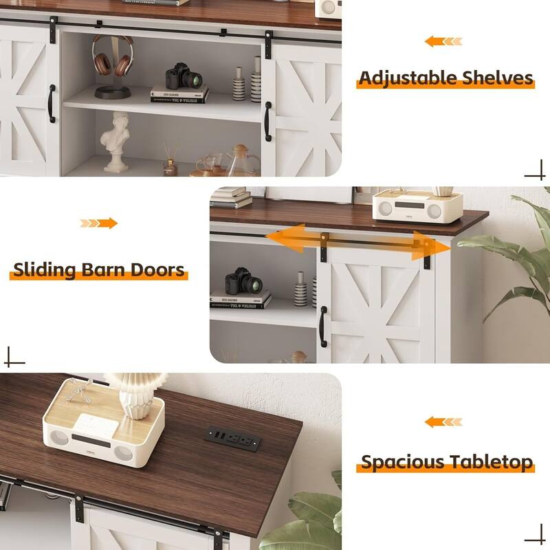 66" Farmhouse TV Stand, Entertainment Center with Adjustable Shelf - N/A