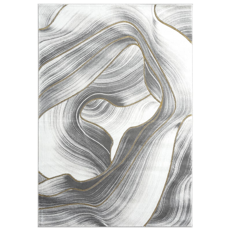 Abani Luna Contemporary Ribbon Grey Gold Metallic Area Rug