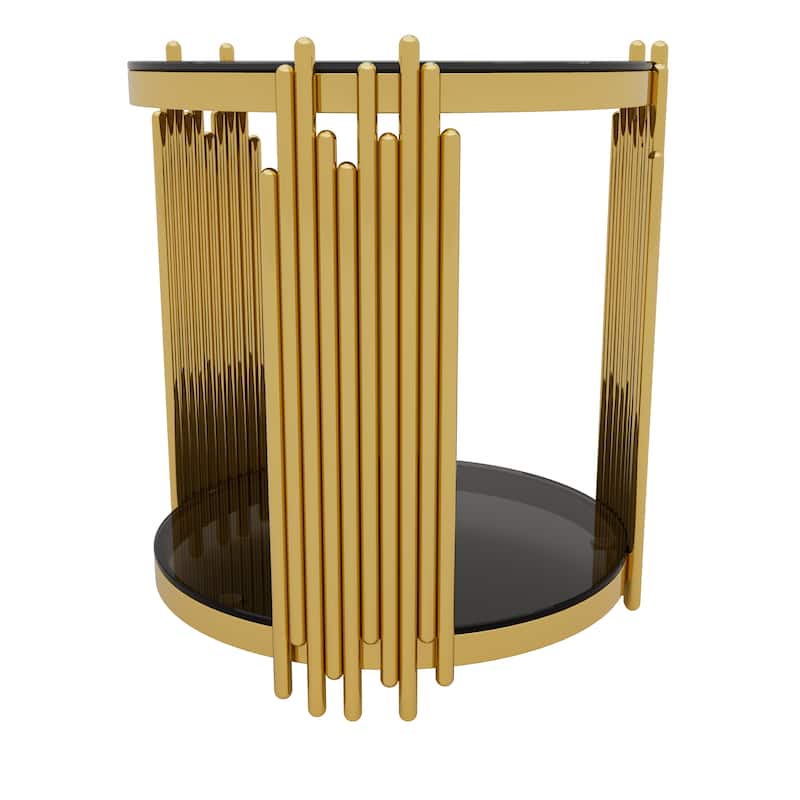 Round Gold & Glass End Table with 2-Tier Shelf and Sculptural Metal Base by Harper&Bright Designs