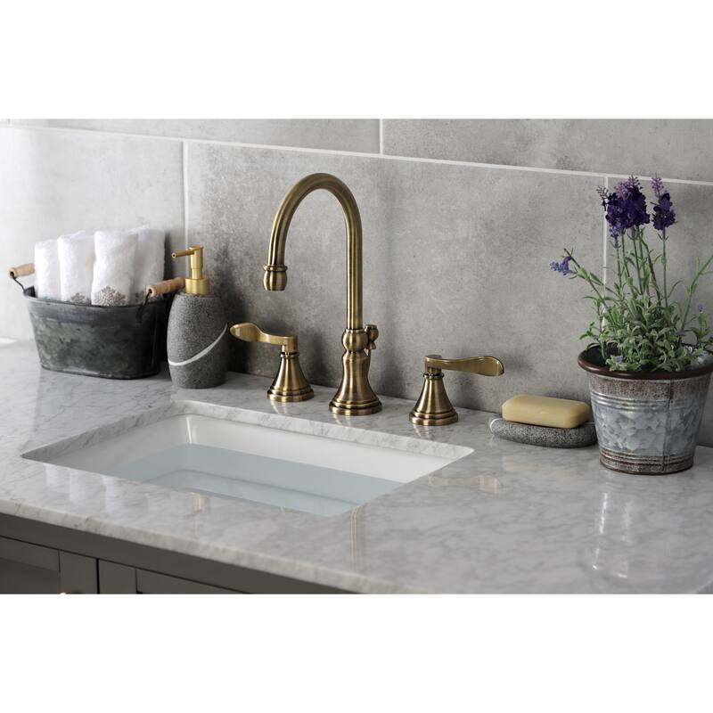 NuFrench Deck Mount Widespread Bathroom Faucet with Brass Pop-Up