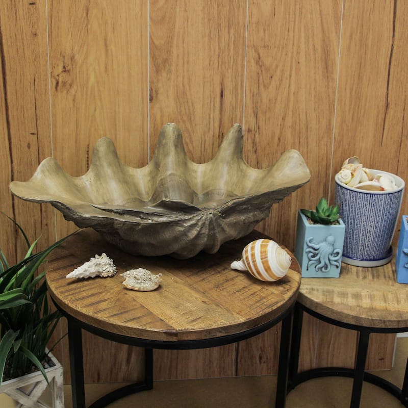 Lifelike Cast Polyresin Giant Clam Shell Decorative Bowl - 7 X 20.25 X 11 inches