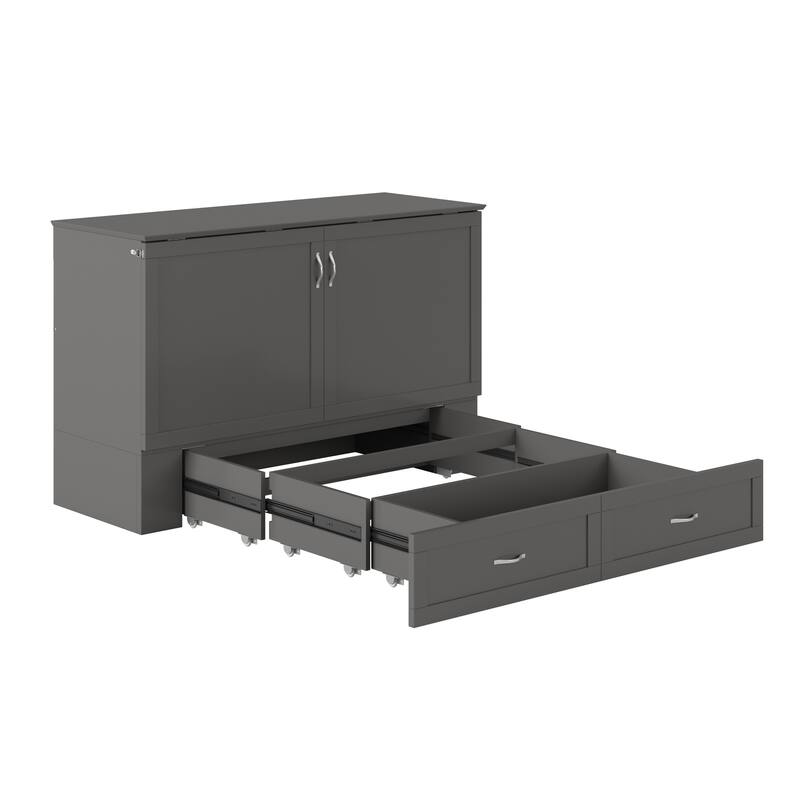Raleigh Queen Murphy Bed Chest with 6" Mattress, Storage Drawer & Built-In Charger in Grey