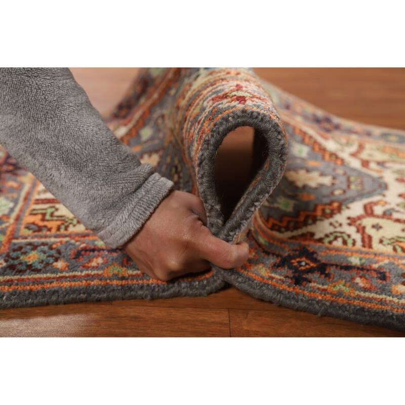 Hand Knotted Oriental 100% Wool Carpet Traditional Medallion Greys & Charcoal Heriz (serapi) Area Rug - 3' 0'' X 2' 0''