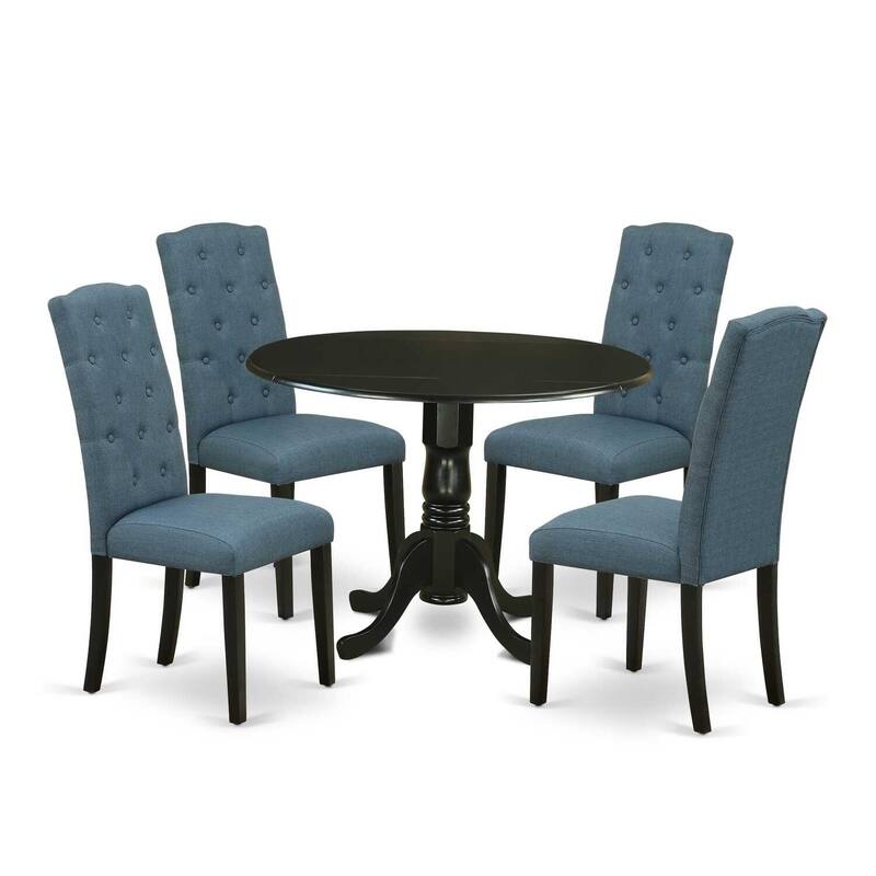 Round Dinette Set with 4 Chairs - Kitchen Table Set, Small Space Dining Room Furniture, Black & Blue - 42