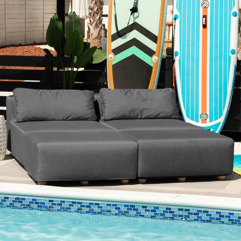 Jaxx Vada Outdoor Sun Lounger Loveseat Luxurious Modular Double Chaise and Conversation Nook - 72" W x 79.5" D x 25.5" H