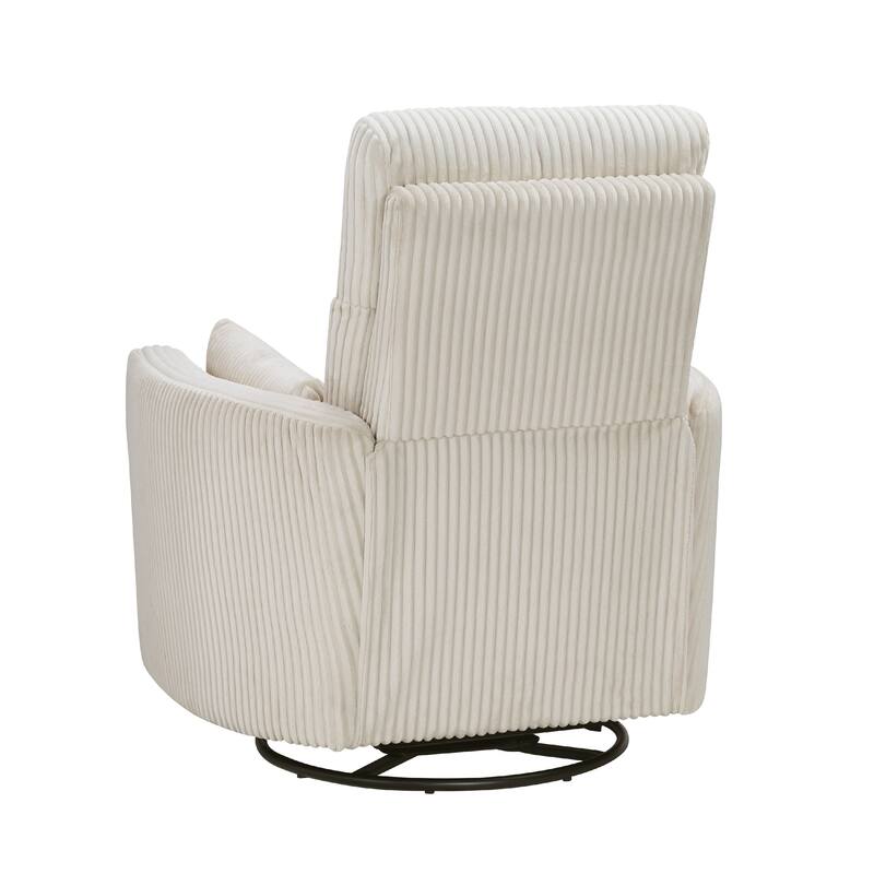 Rix Swivel Glider Recliner Chair w 2 Lumbar Pillows, Beige Corduroy