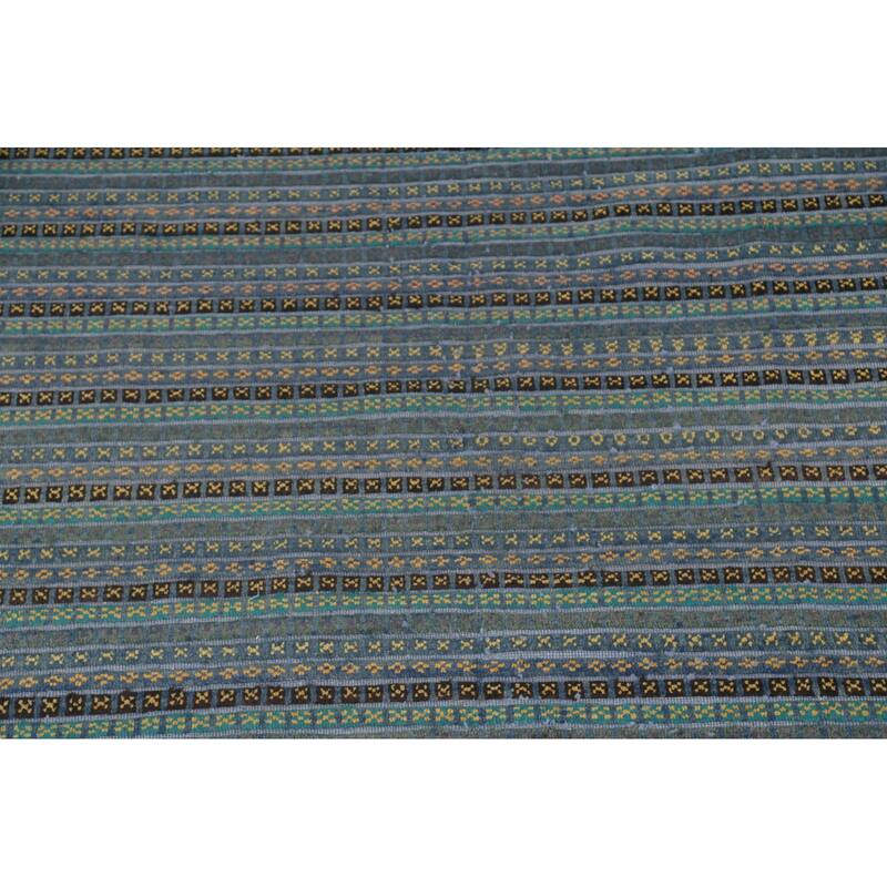Striped Moroccan Oriental Area Rug Hand-Knotted Wool Carpet - 9'0" x 12'2"