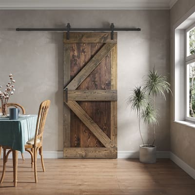 Coast Sequoia 36in x 84in K Series Multi-Color Pine Wood Sliding Barn Door With Hardware Kit