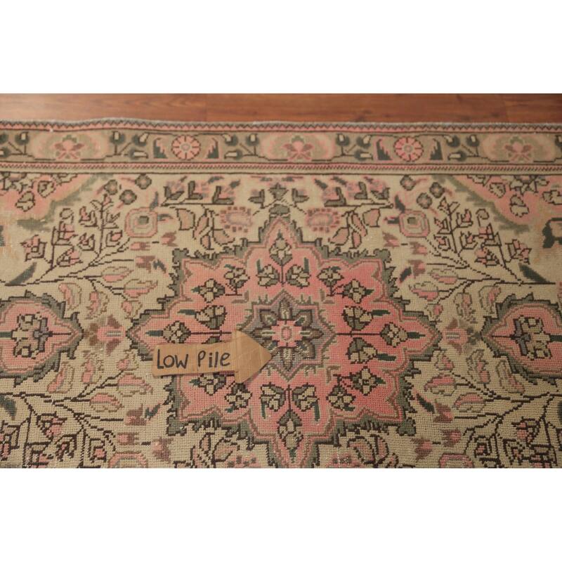 Pink & Beige Floral Tabriz Persian Foyer Rug Handmade Wool Carpet - 3'3"x 4'10"