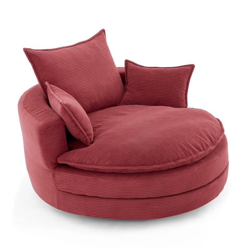 360° Swivel Sofa Chair Accent Barrel Chair 57.5" Swivel Round Chair with Dual-layer Cushion Design and 3 Removable Pillows