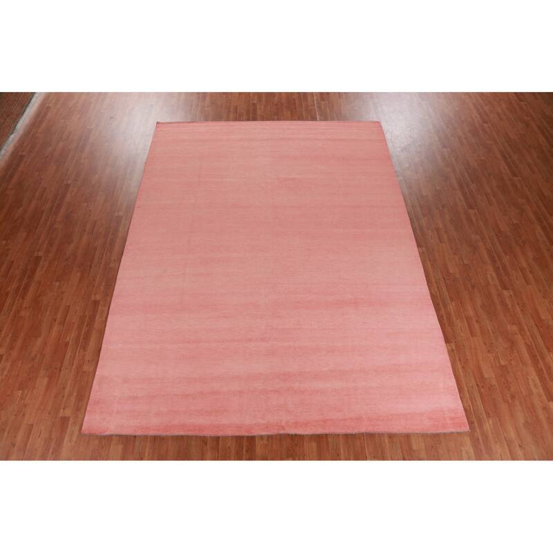 Hand Knotted Oriental 100% Wool Carpet Modern Solid Coral Gabbeh Area Rug - 12' 2'' X 9' 0''
