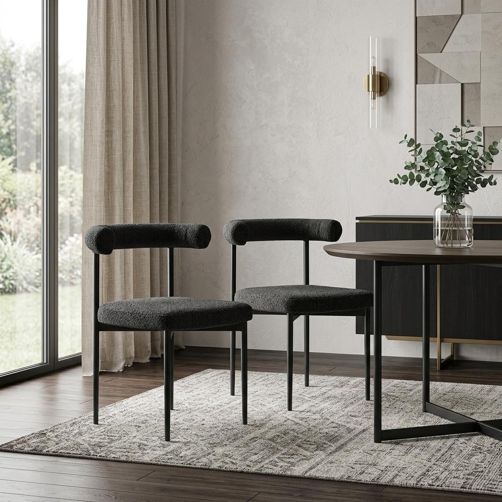 HomeRoots Set of Two Black Upholstered Polyester Open Back Dining Side Chairs - 23.50 in. x 30.50 in. x 20.50 in.