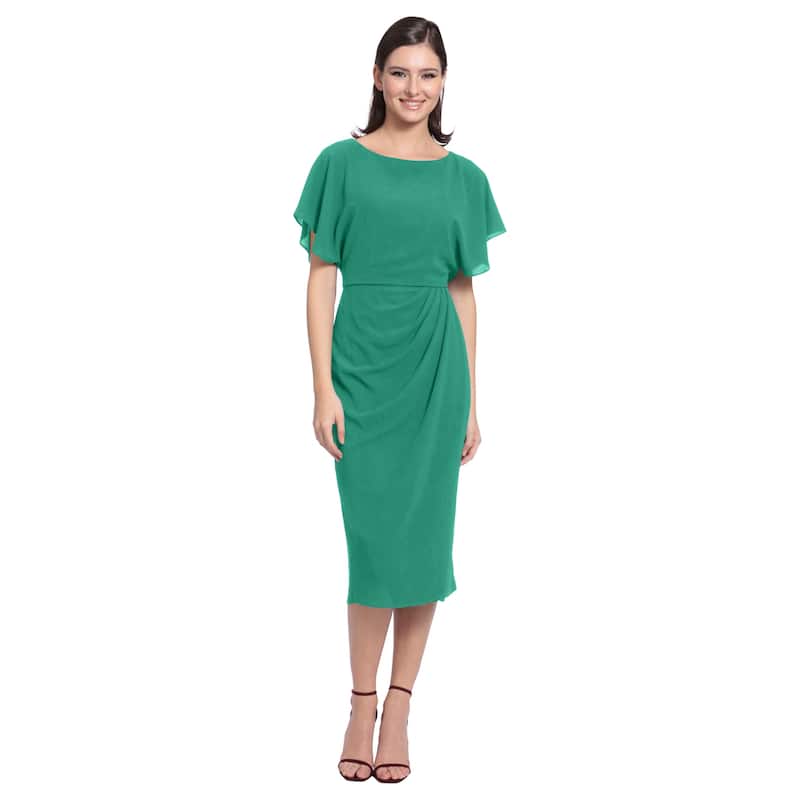 Maggy London Crew Neck Flutter Sleeve Faux Wrap Dress