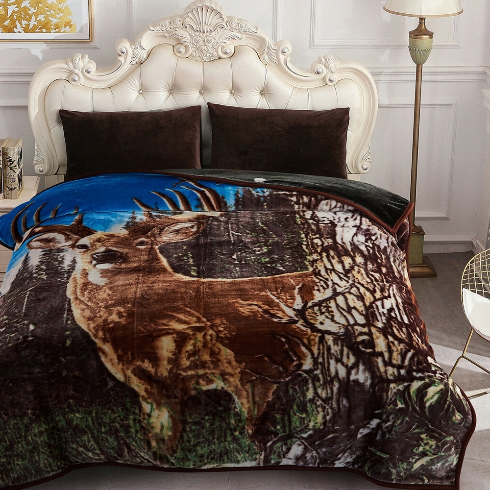 Twin Queen Size Bed Brown Tan Crocodile Animal Print Safari Warm Fleece Blanket 