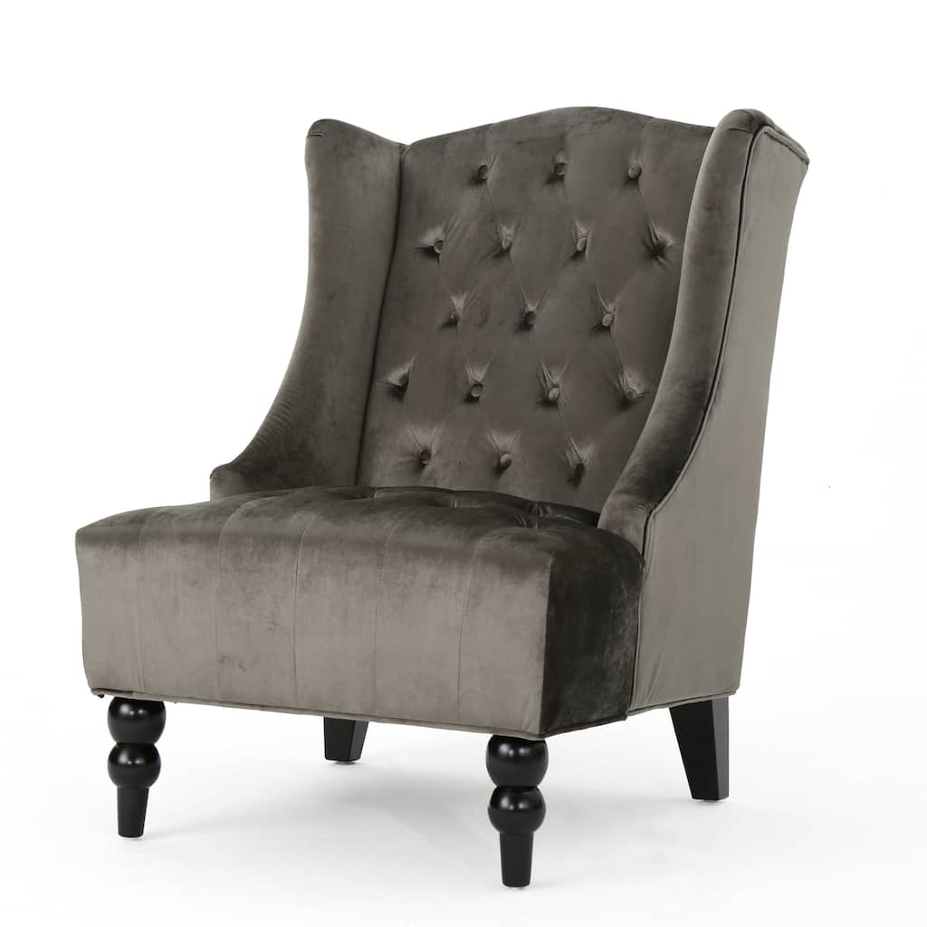 Charming Velvet Reception Chair Reading Chair with Button Tufted Stitching, Wingback Chair Entryway Chair Armless Chair