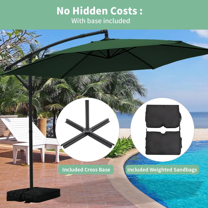 Ainfox 10 ft Cantilever Offset Outdoor Patio Umbrella with Base Stand Rotate and Tilt