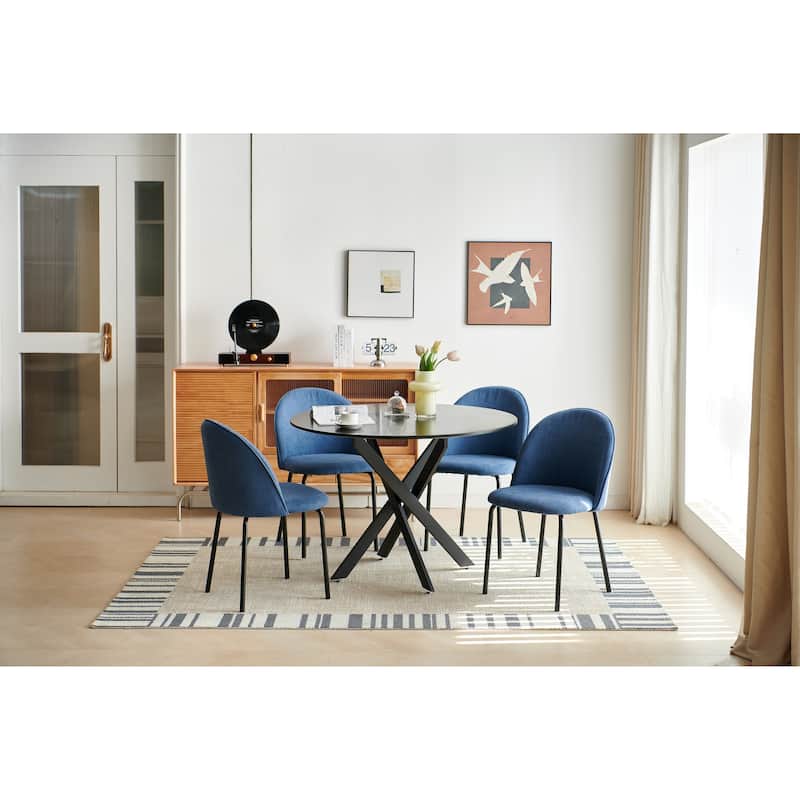 42.1"Black Table Dining Table for 4-6 people With Round Mdf Table Top, Pedestal Dining Table, End Table,cross leg