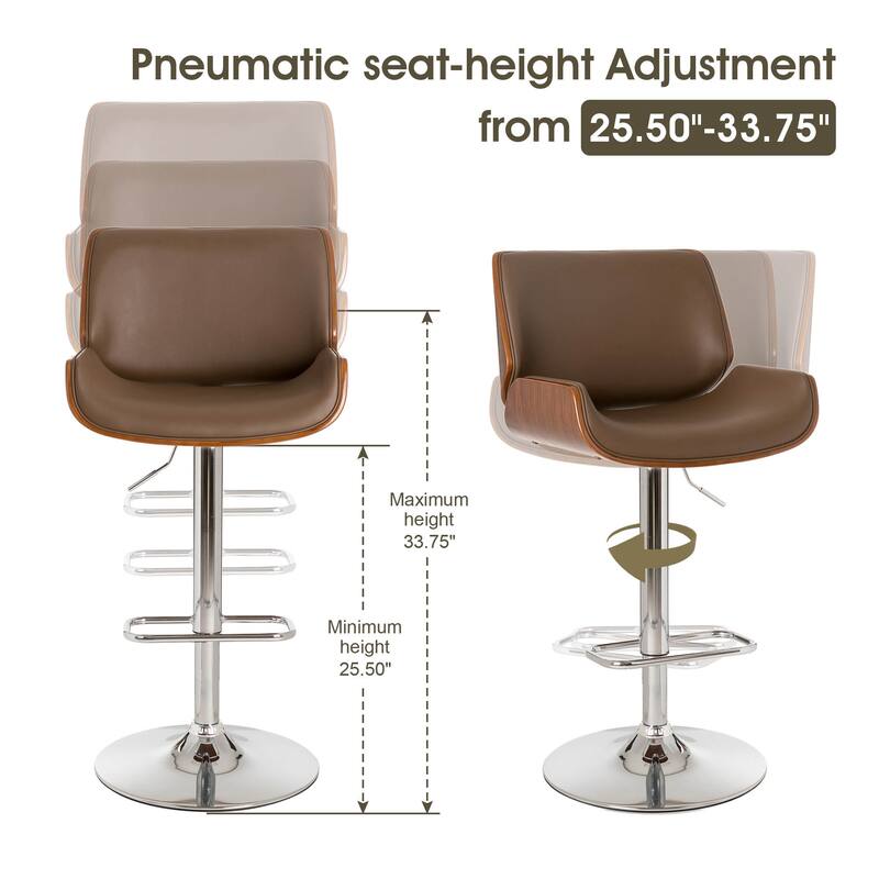Glitzhome Set of 2 or 4 Modern Height Adjustable Faux Leather Swivel Bar Stools