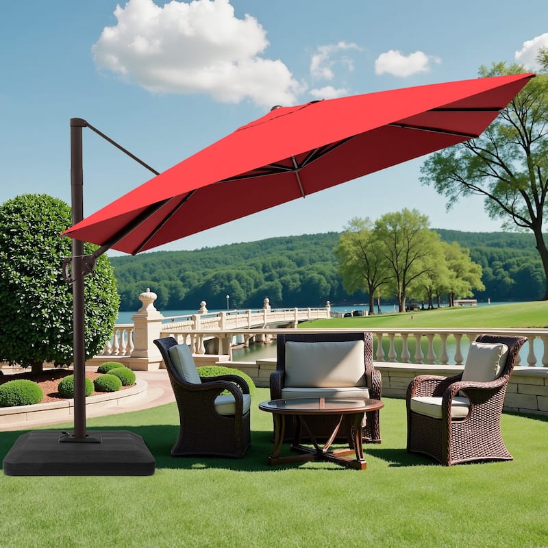 Pellebant 9 FT x 11 FT Outdoor Cantilever-Offset Umbrella with Premium Base Stand - Red